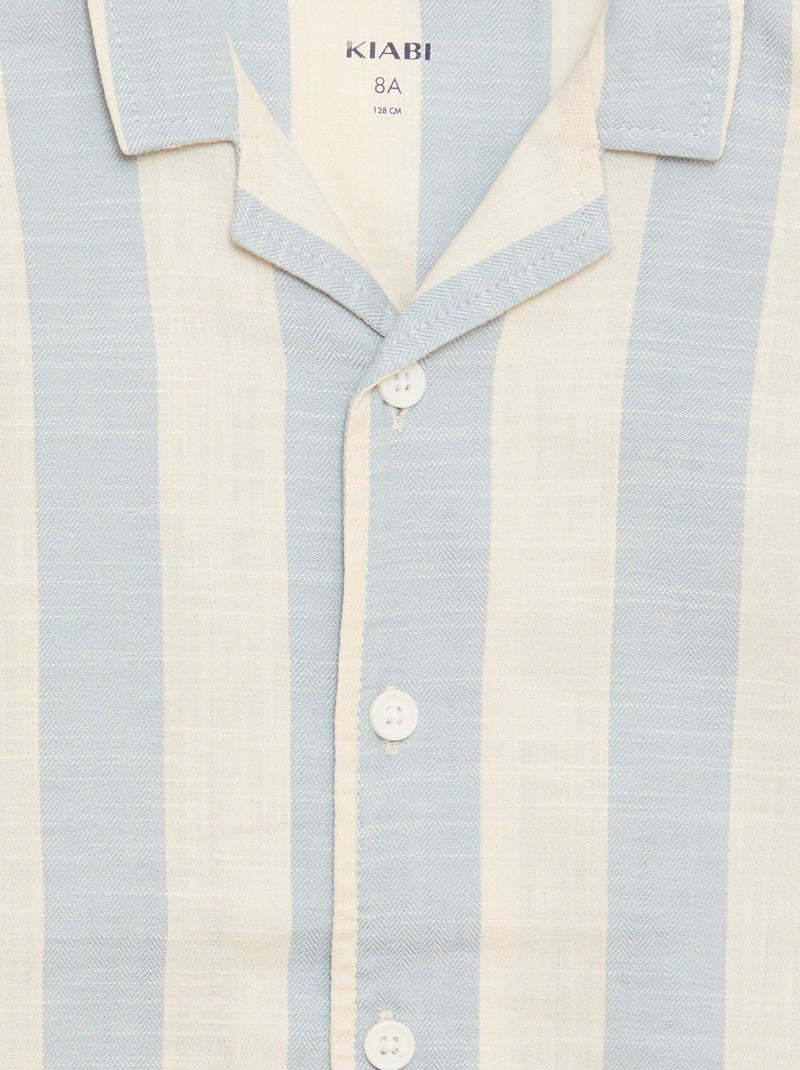 Camisa de manga curta às riscas Azul - Kiabi