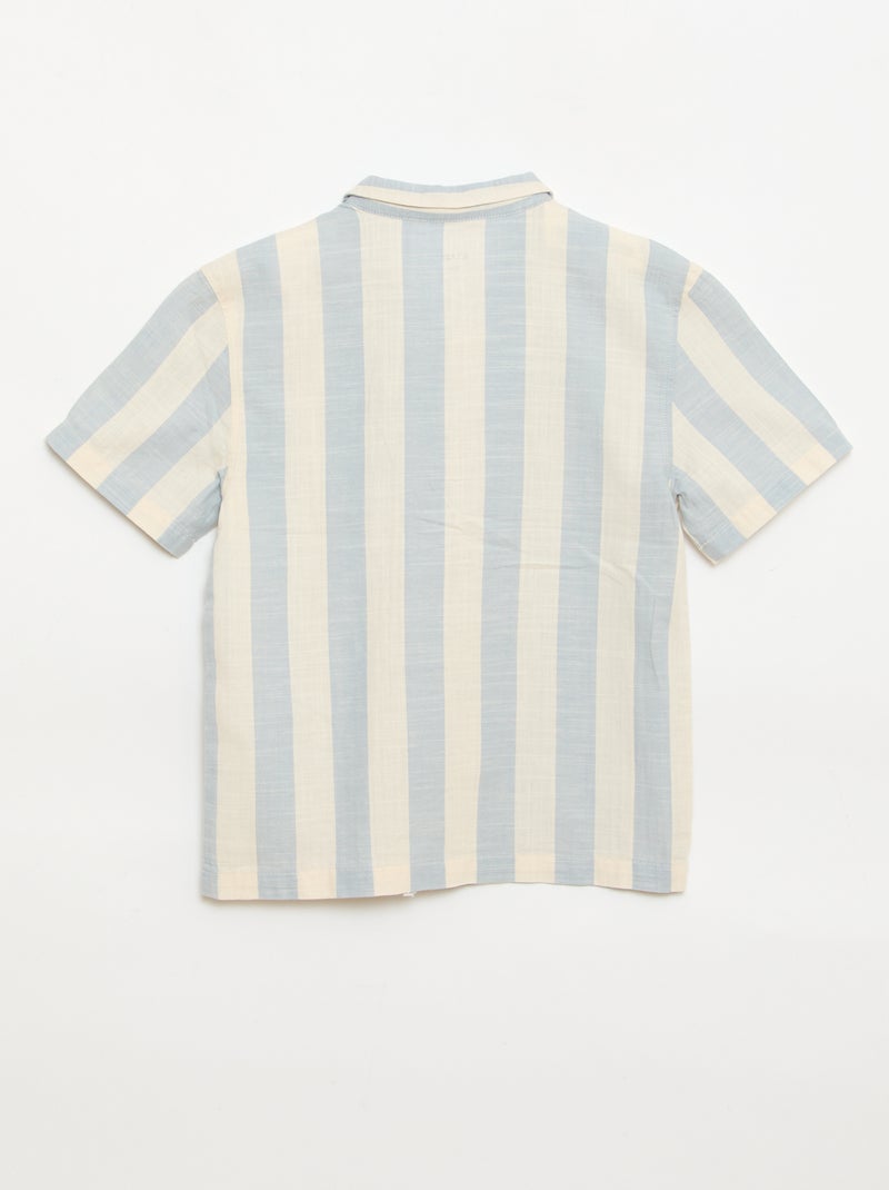 Camisa de manga curta às riscas Azul - Kiabi