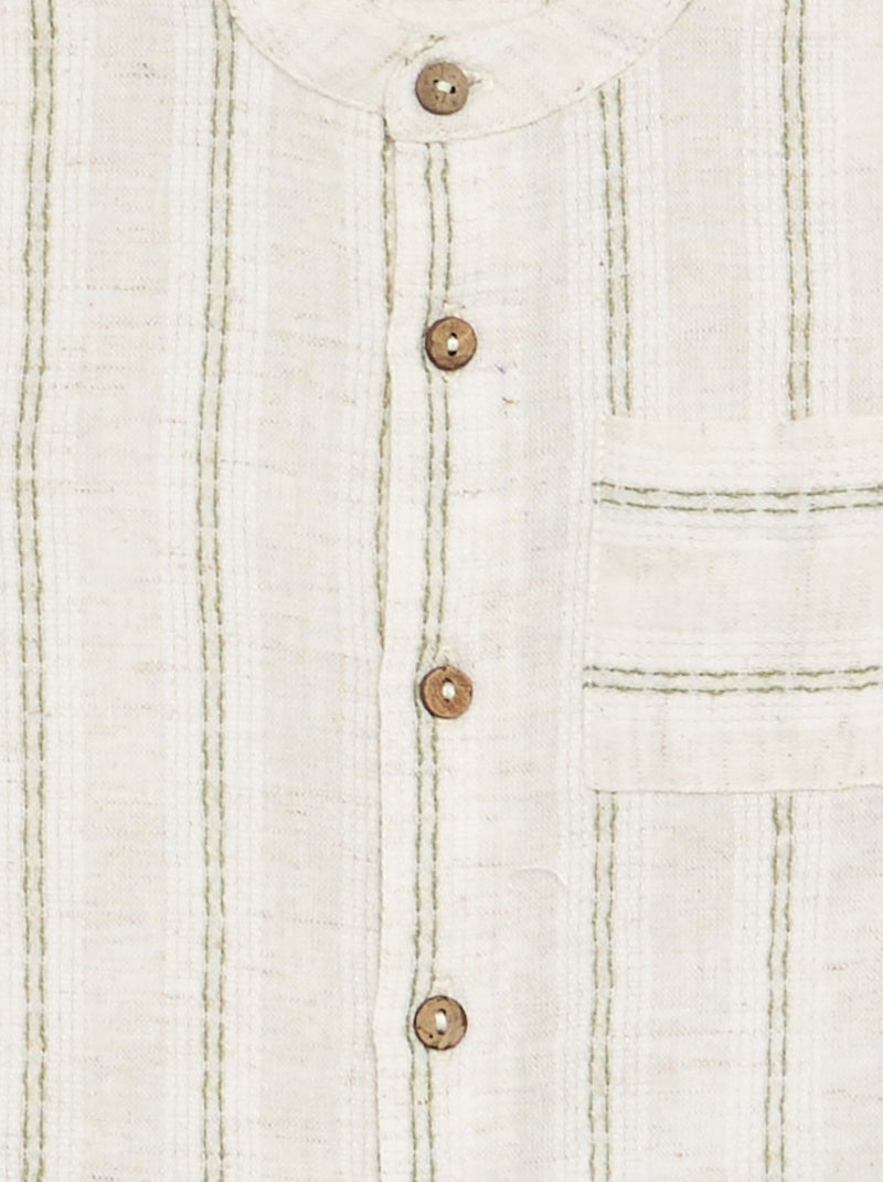 Camisa de manga curta às riscas Bege - Kiabi