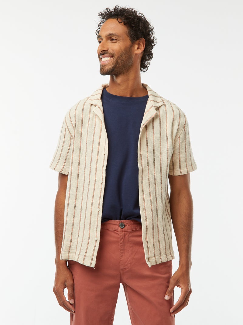Camisa de manga curta às riscas Branco - Kiabi