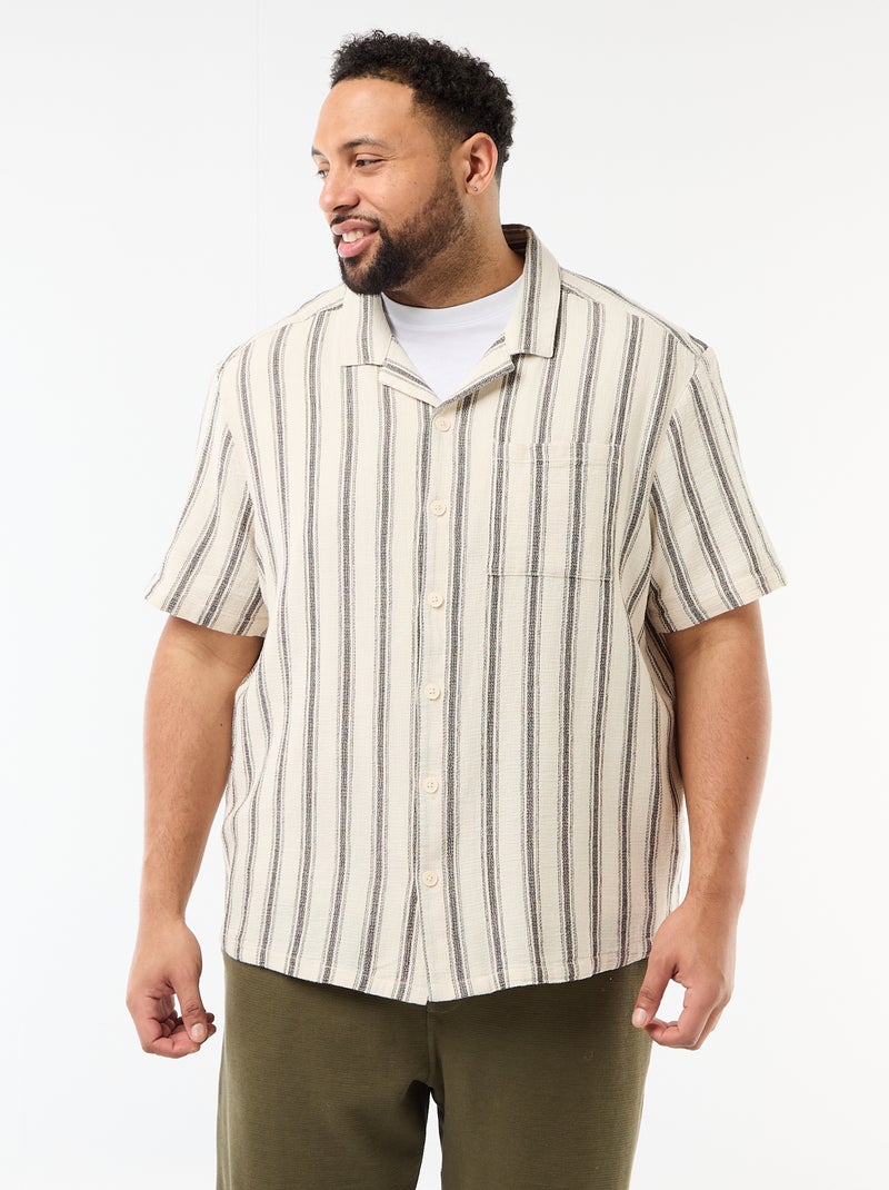 Camisa de manga curta às riscas Branco - Kiabi