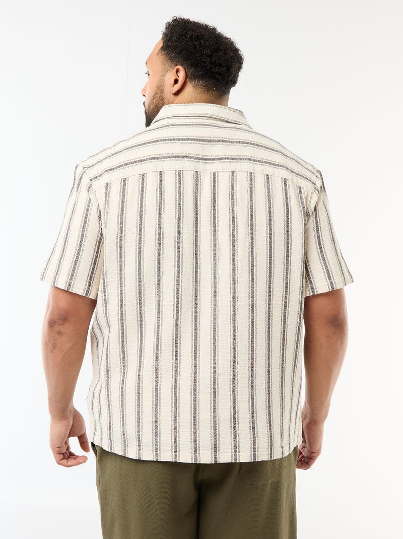 Camisa de manga curta às riscas Branco - Kiabi