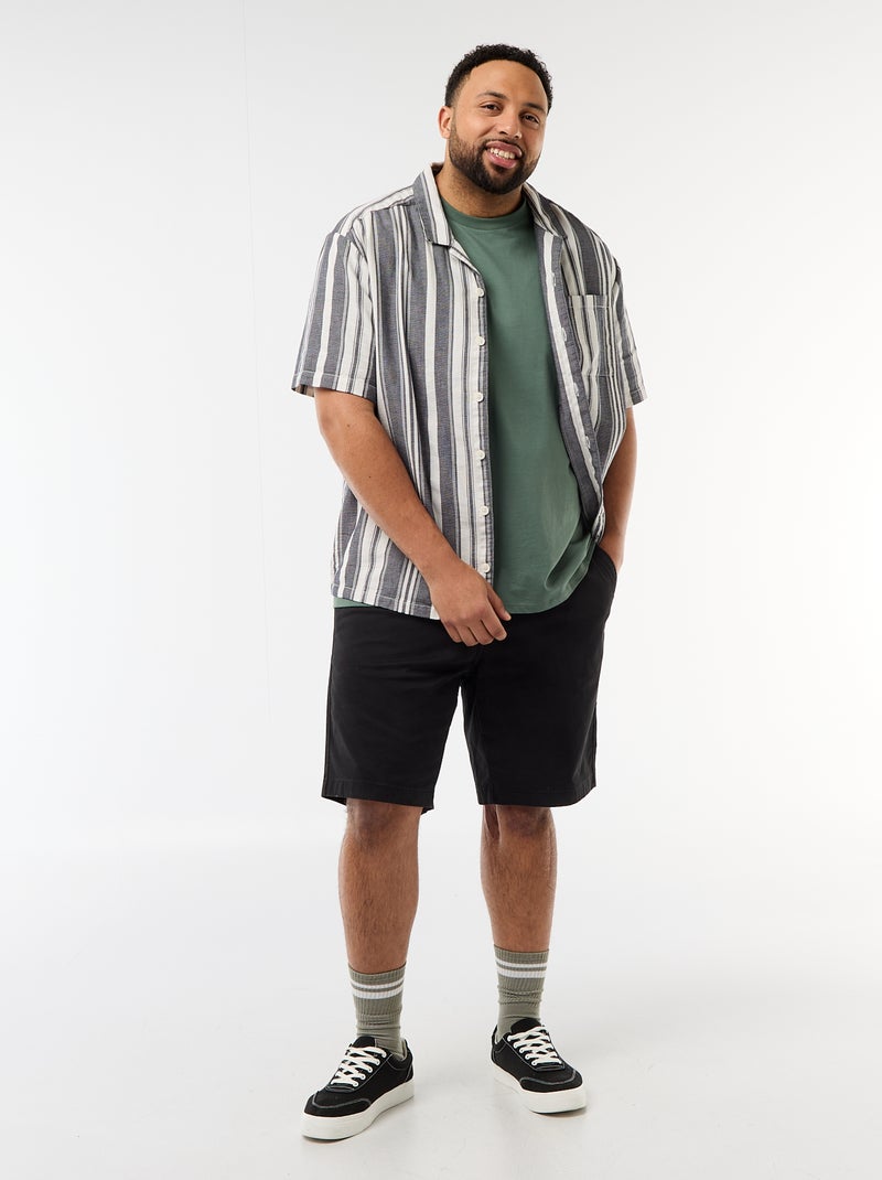 Camisa de manga curta às riscas Preto - Kiabi