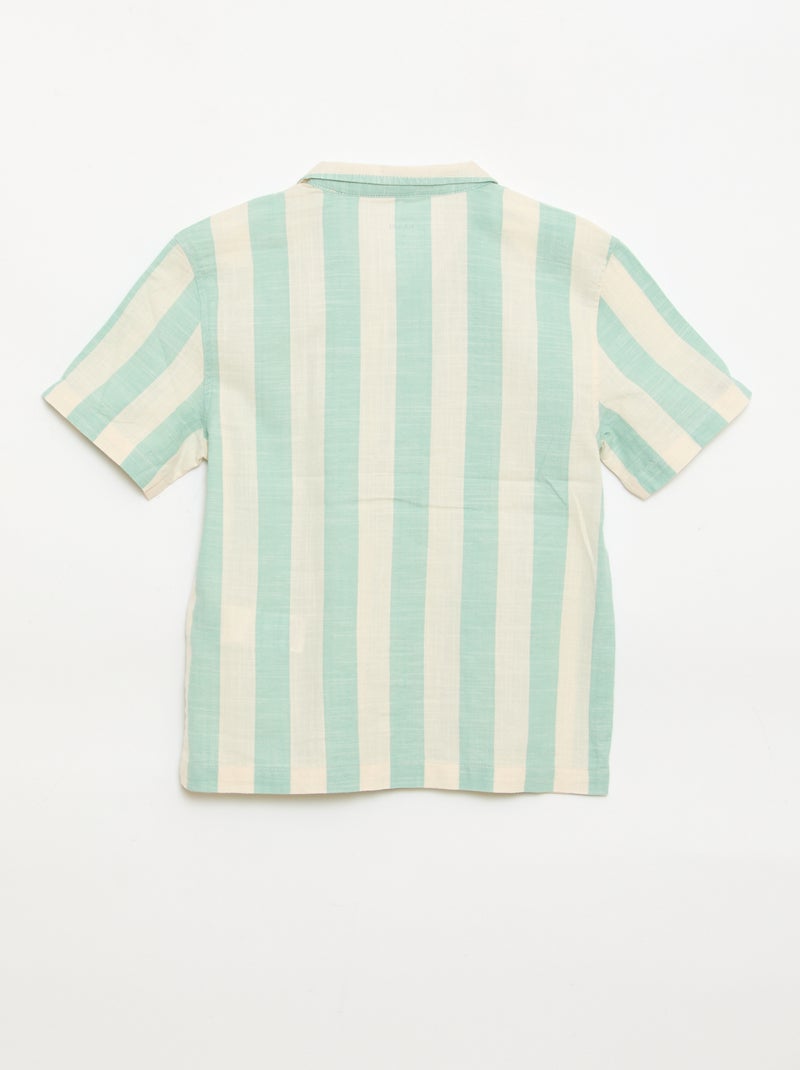 Camisa de manga curta às riscas Verde - Kiabi