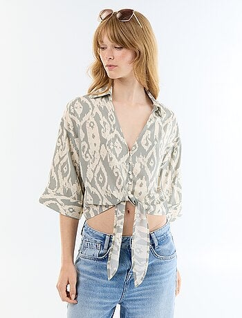 Camisa de manga curta com base para atar