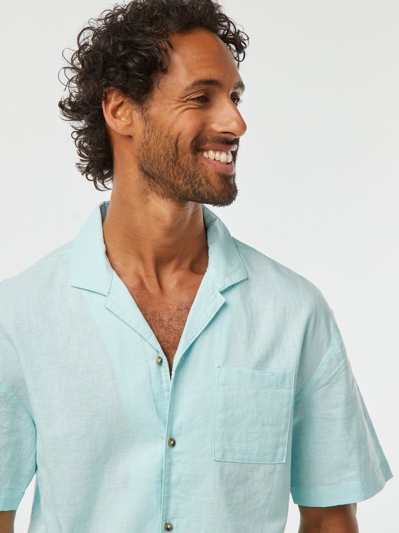 Camisa
 de manga curta com
 bolso frontal Azul - Kiabi