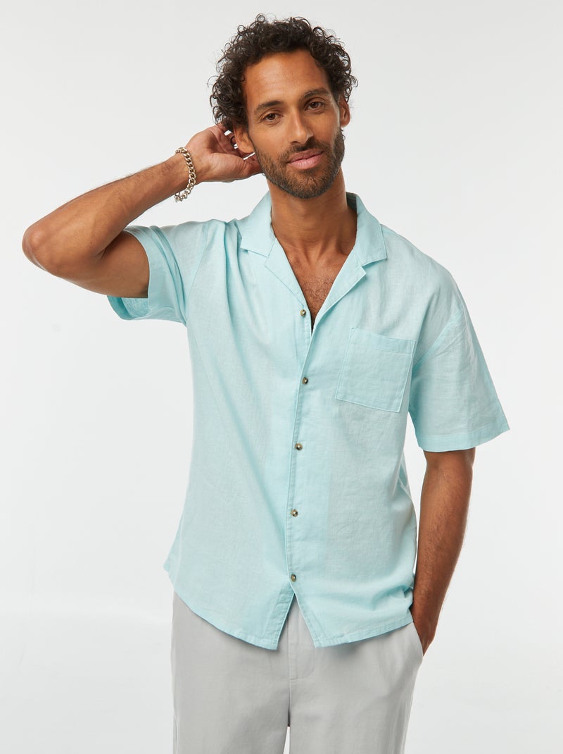 Camisa
 de manga curta com
 bolso frontal Azul - Kiabi