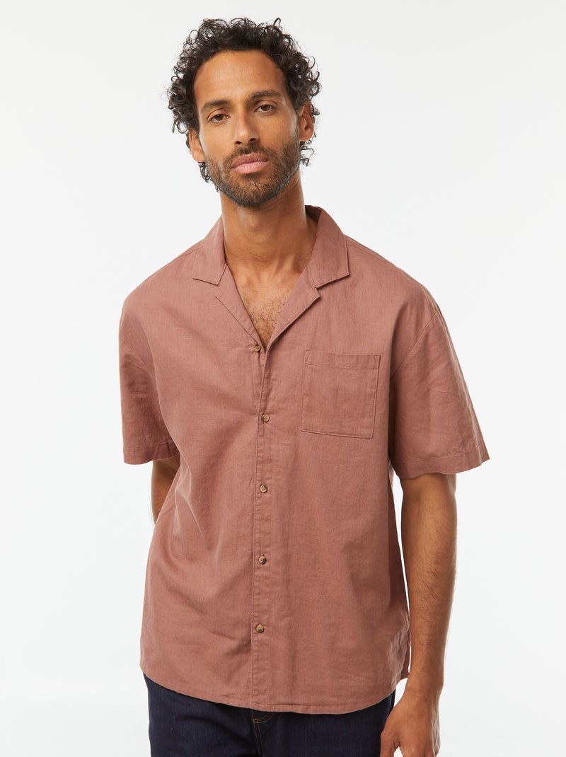 Camisa
 de manga curta com
 bolso frontal Castanho - Kiabi