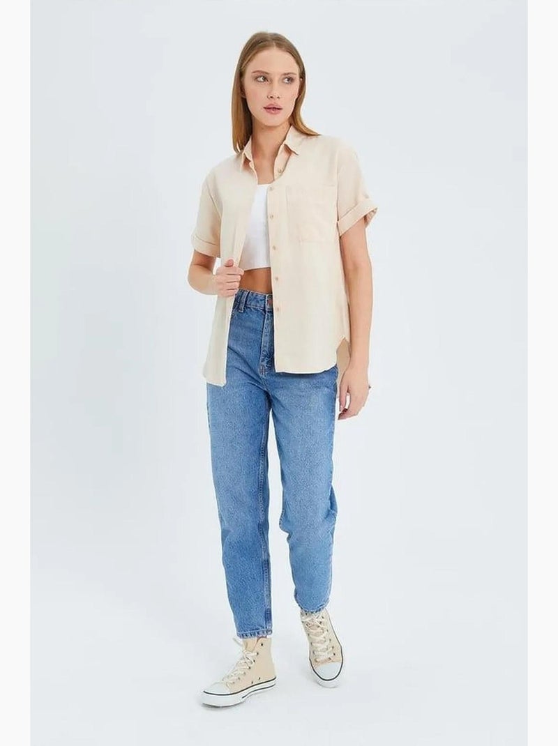 Camisa de manga curta com bolsos mixray Areia - Kiabi