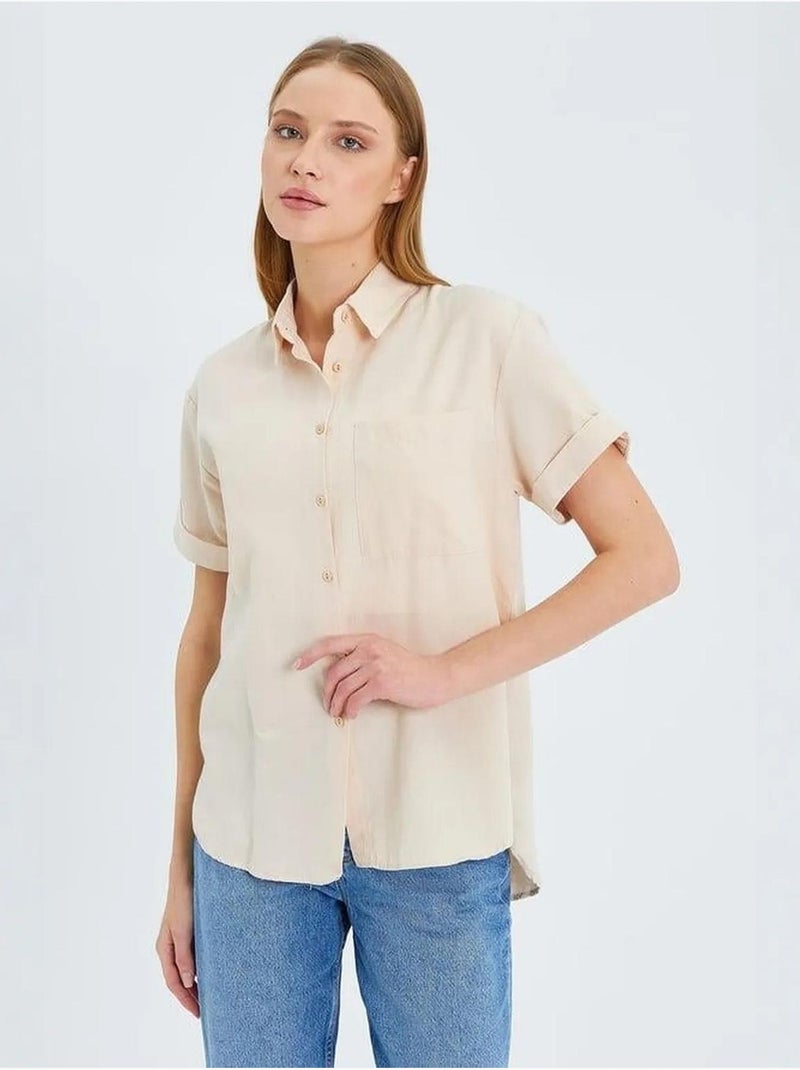 Camisa de manga curta com bolsos mixray Areia - Kiabi