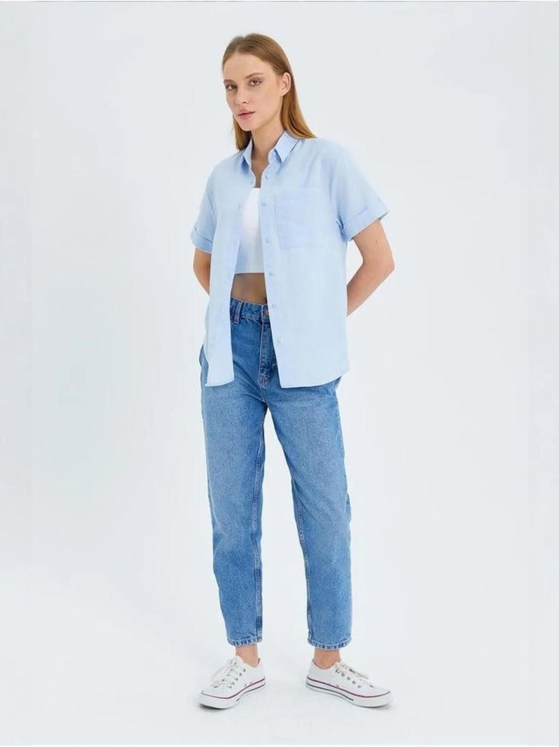 Camisa de manga curta com bolsos mixray Azul-céu - Kiabi