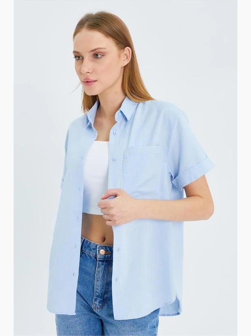 Camisa de manga curta com bolsos mixray Azul-céu - Kiabi