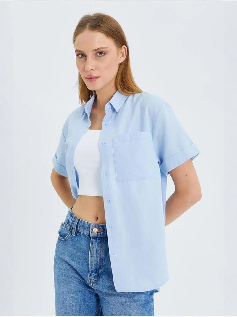 Camisa de manga curta com bolsos mixray Azul-céu - Kiabi