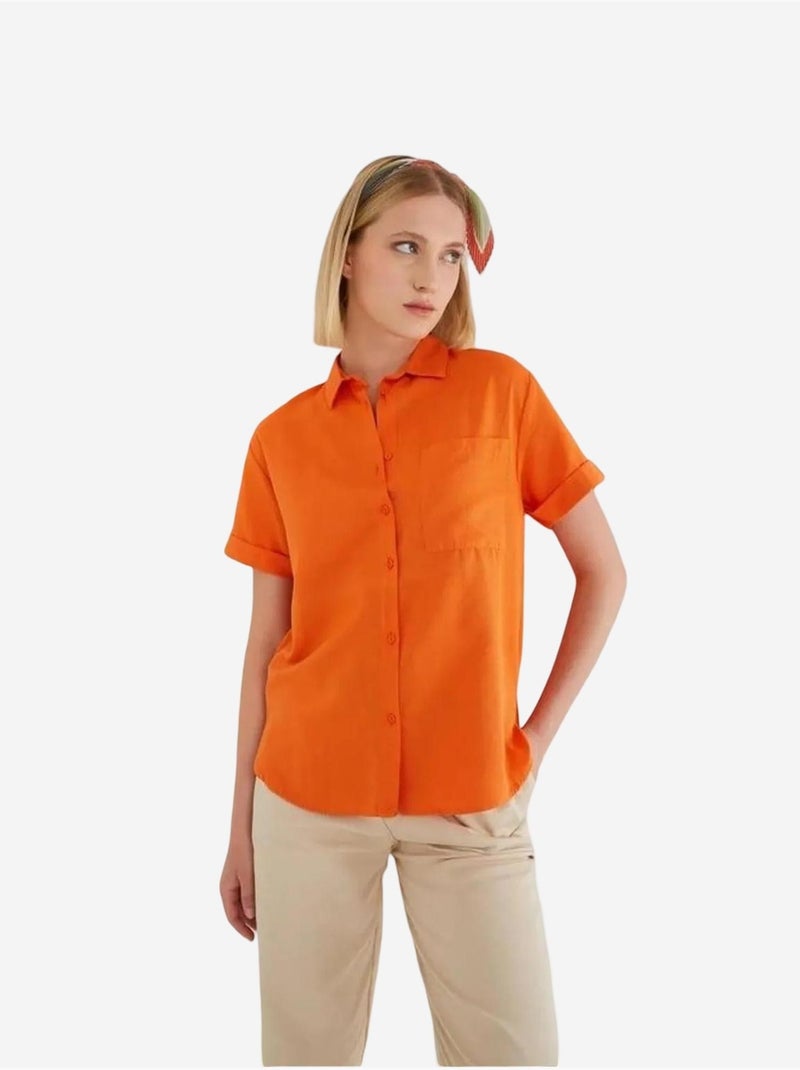 Camisa de manga curta com bolsos mixray Laranja-mandarina - Kiabi