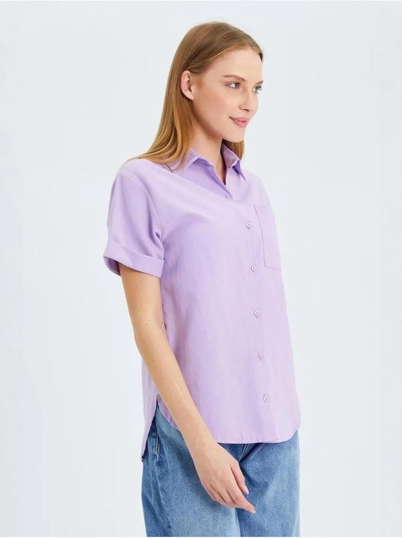 Camisa de manga curta com bolsos mixray Lavanda - Kiabi
