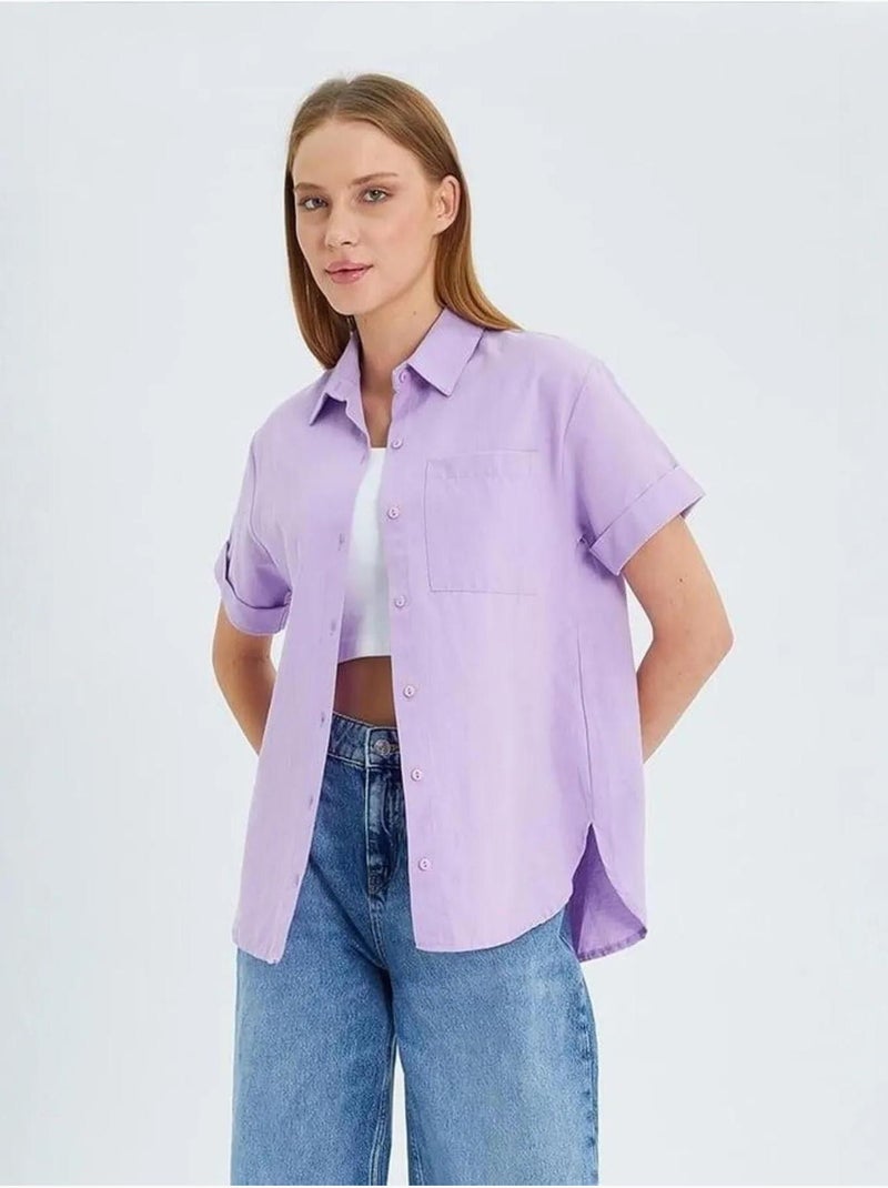 Camisa de manga curta com bolsos mixray Lavanda - Kiabi
