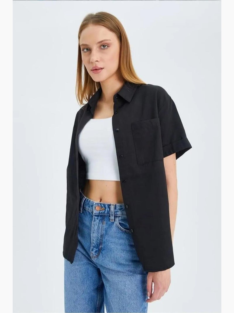 Camisa de manga curta com bolsos mixray Preto - Kiabi