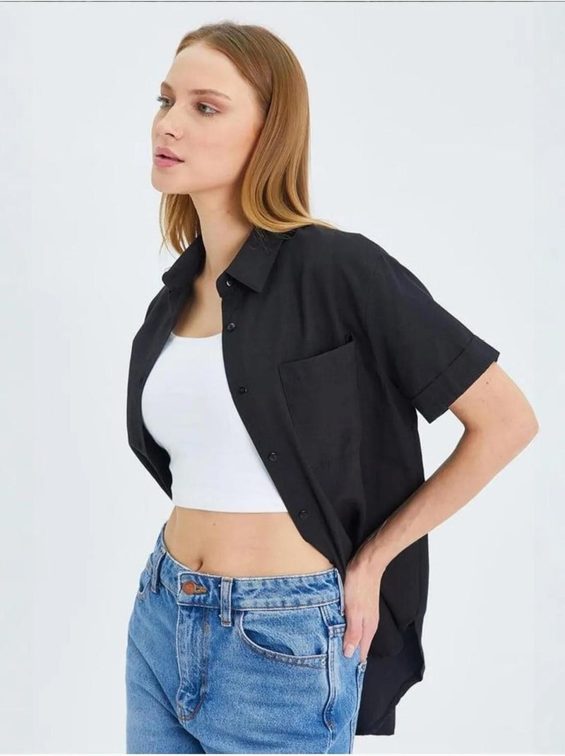 Camisa de manga curta com bolsos mixray Preto - Kiabi