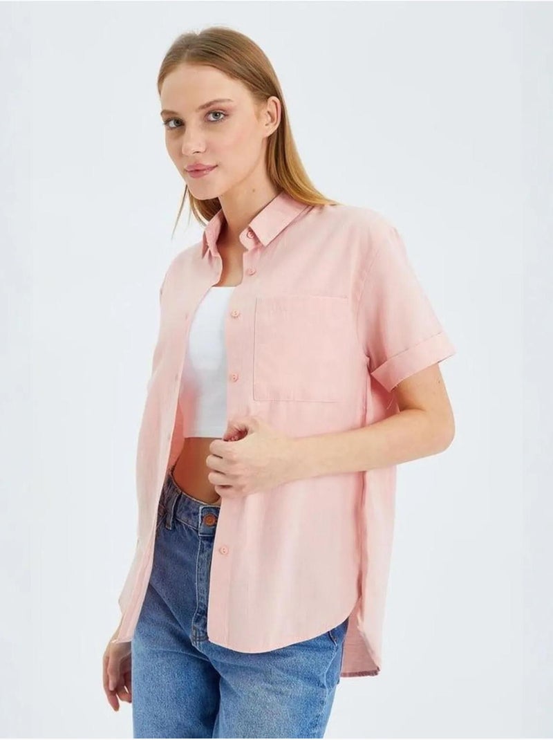 Camisa de manga curta com bolsos mixray Rosa-pálido - Kiabi