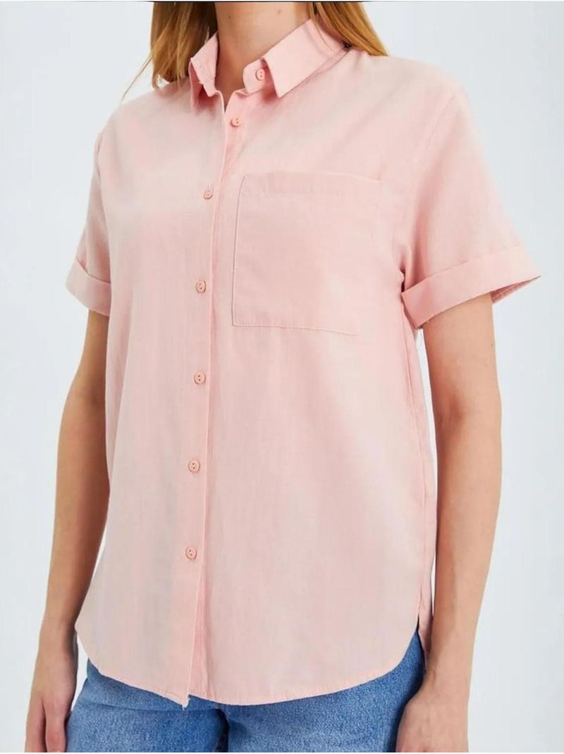 Camisa de manga curta com bolsos mixray Rosa-pálido - Kiabi