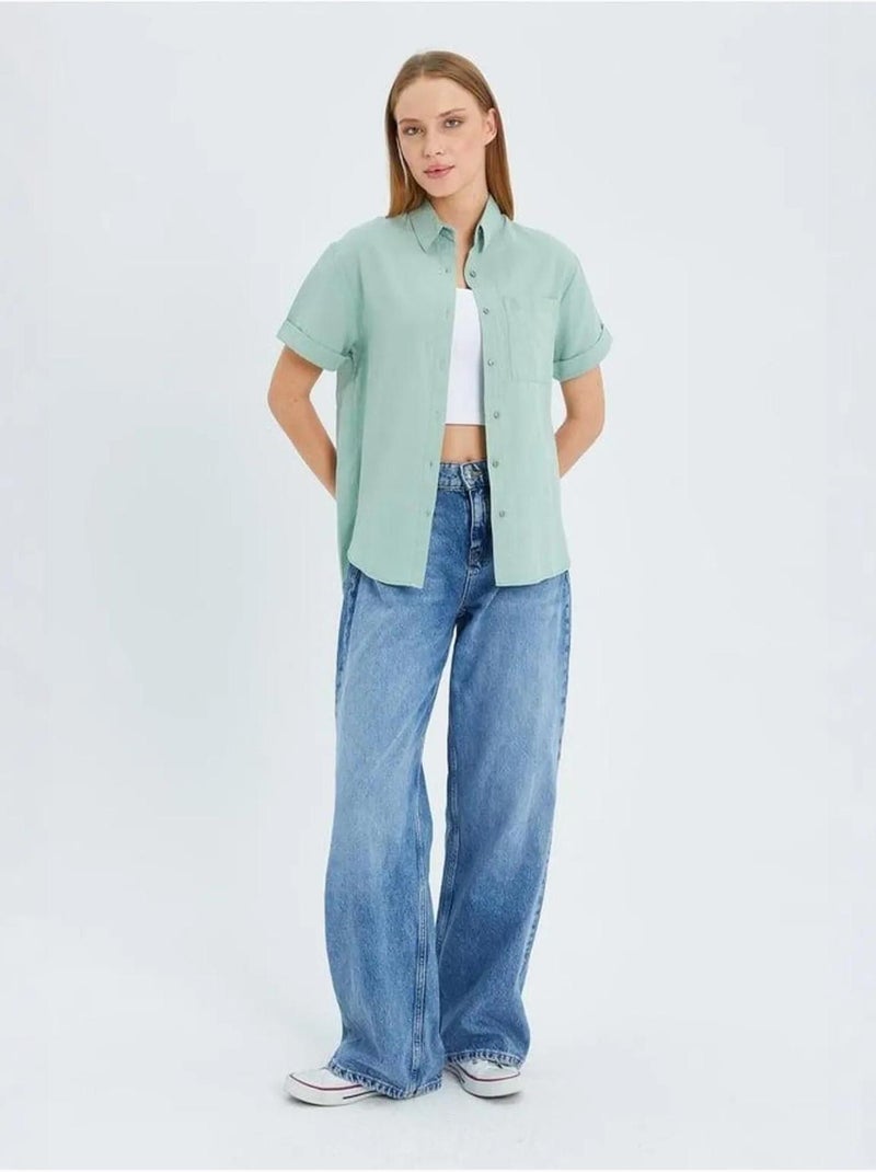Camisa de manga curta com bolsos mixray Verde pastel - Kiabi