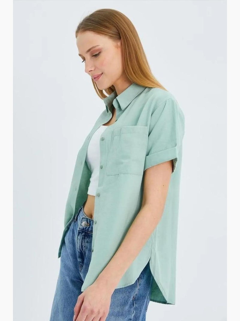 Camisa de manga curta com bolsos mixray Verde pastel - Kiabi