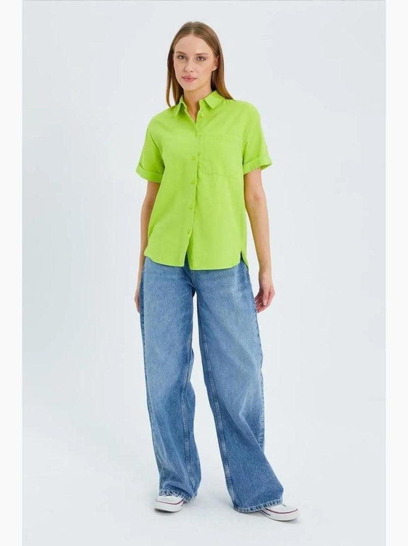 Camisa de manga curta com bolsos mixray Verde tília - Kiabi