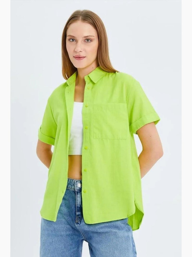 Camisa de manga curta com bolsos mixray Verde tília - Kiabi