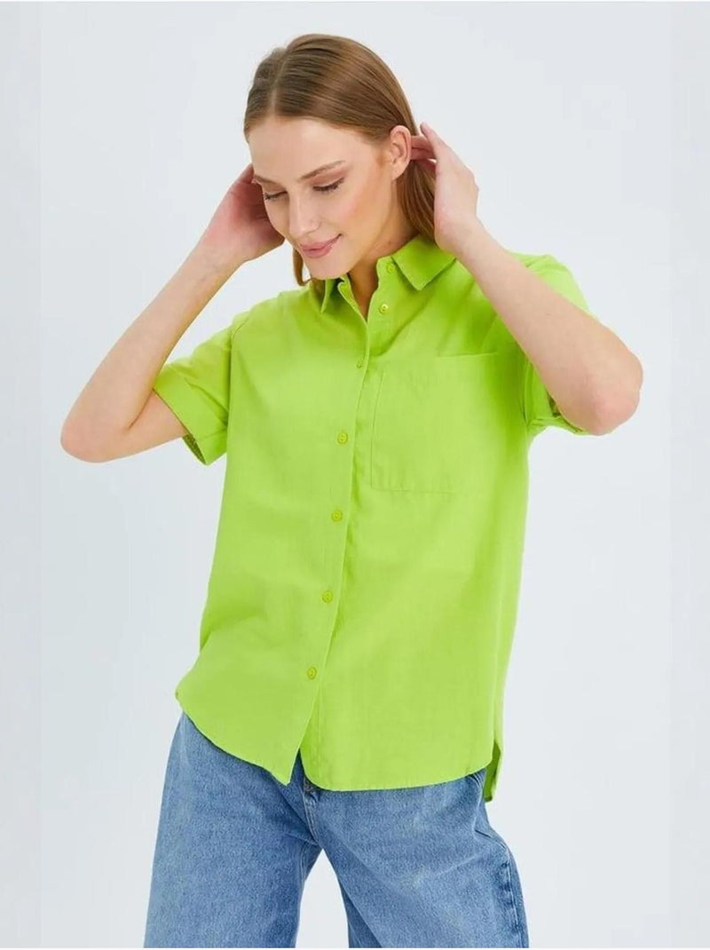Camisa de manga curta com bolsos mixray Verde tília - Kiabi