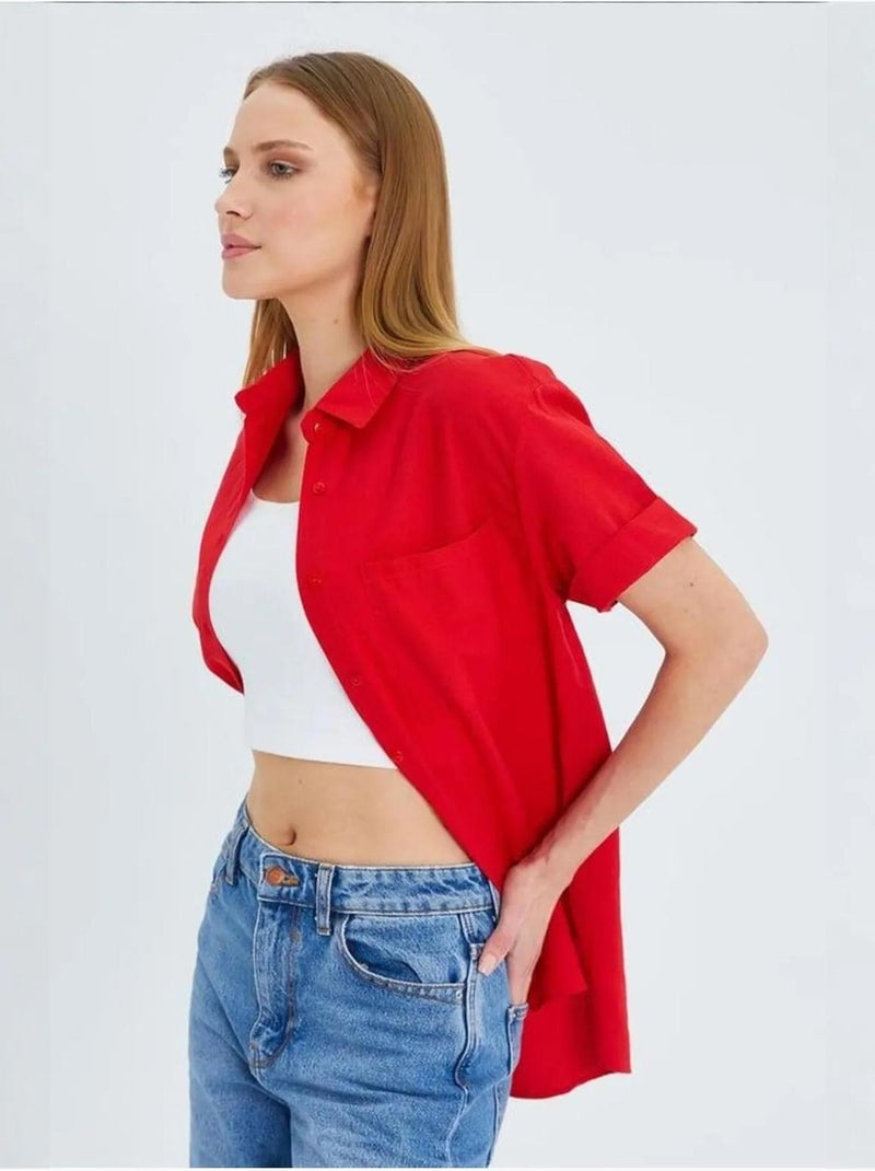 Camisa de manga curta com bolsos mixray Vermelho - Kiabi