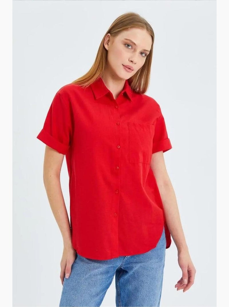 Camisa de manga curta com bolsos mixray Vermelho - Kiabi