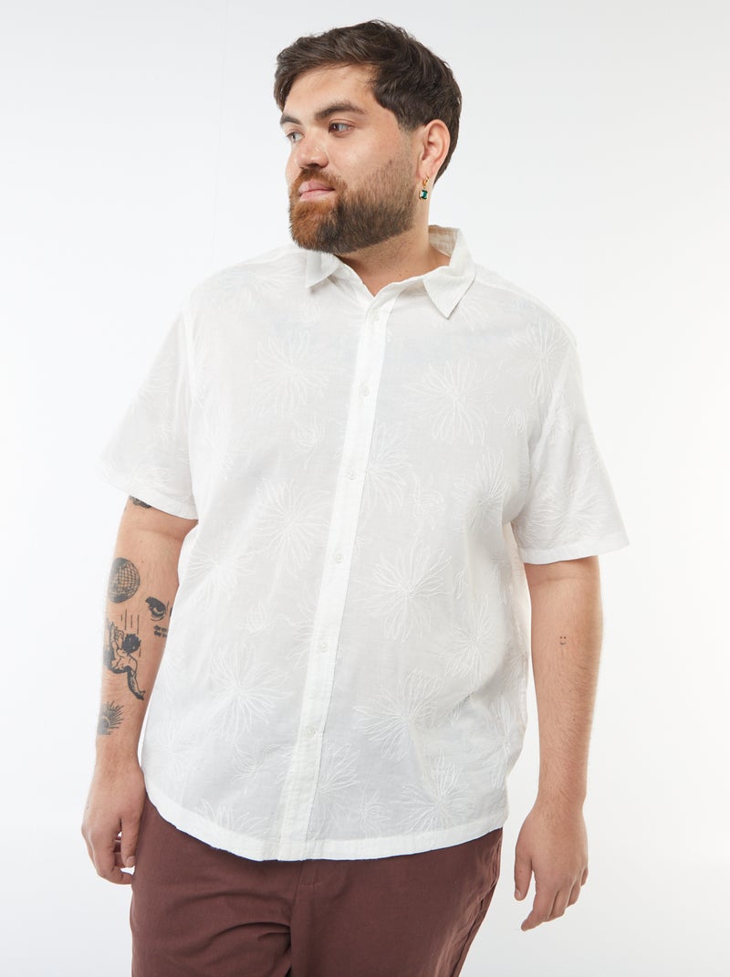 Camisa de manga curta com bordado floral all-over Branco - Kiabi