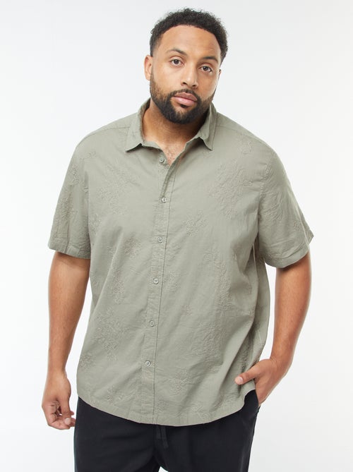 Camisa de manga curta com bordado floral all-over - Kiabi