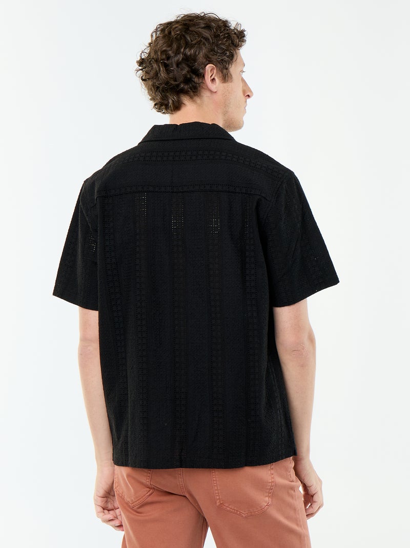 Camisa de manga curta com bordado inglês Preto - Kiabi