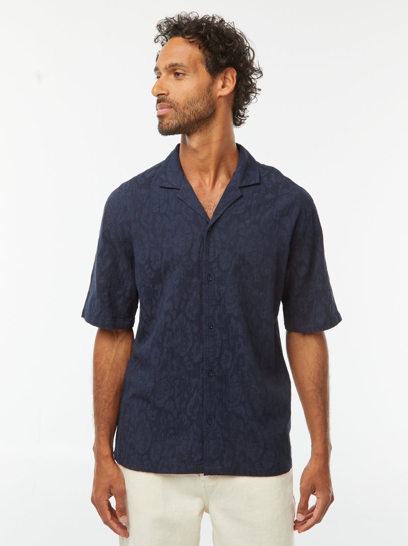 Camisa de manga curta com bordados Azul - Kiabi