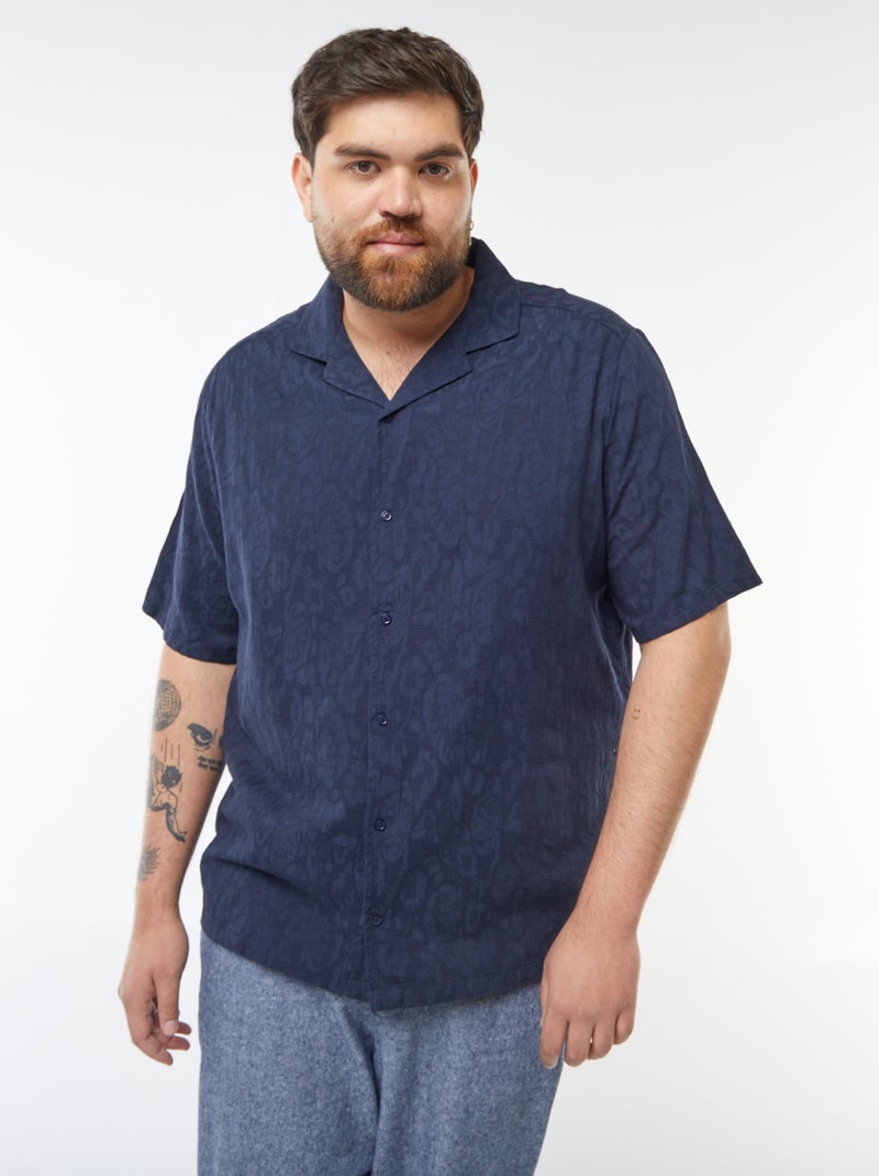 Camisa de manga curta com bordados Azul - Kiabi