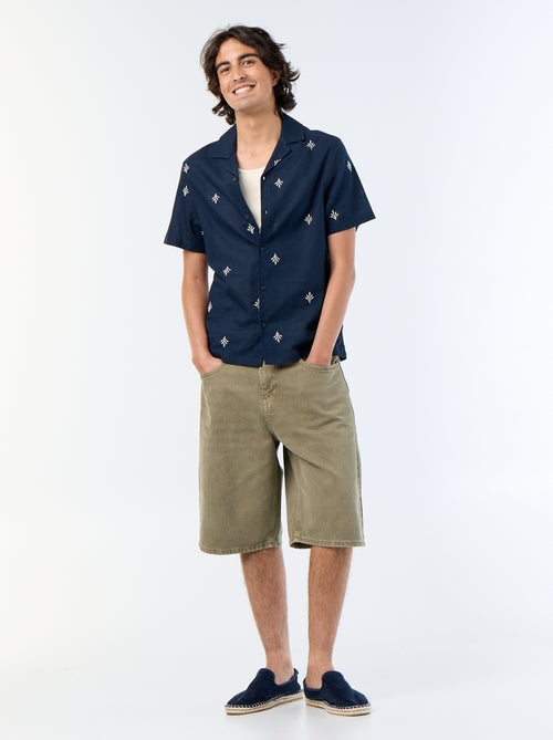 Camisa de manga curta com bordados - Kiabi Camisa de manga curta com bordados - Kiabi