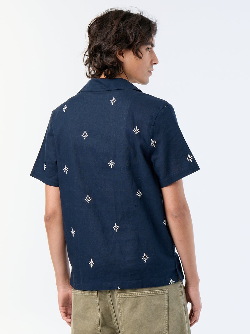Camisa de manga curta com bordados Azul - Kiabi