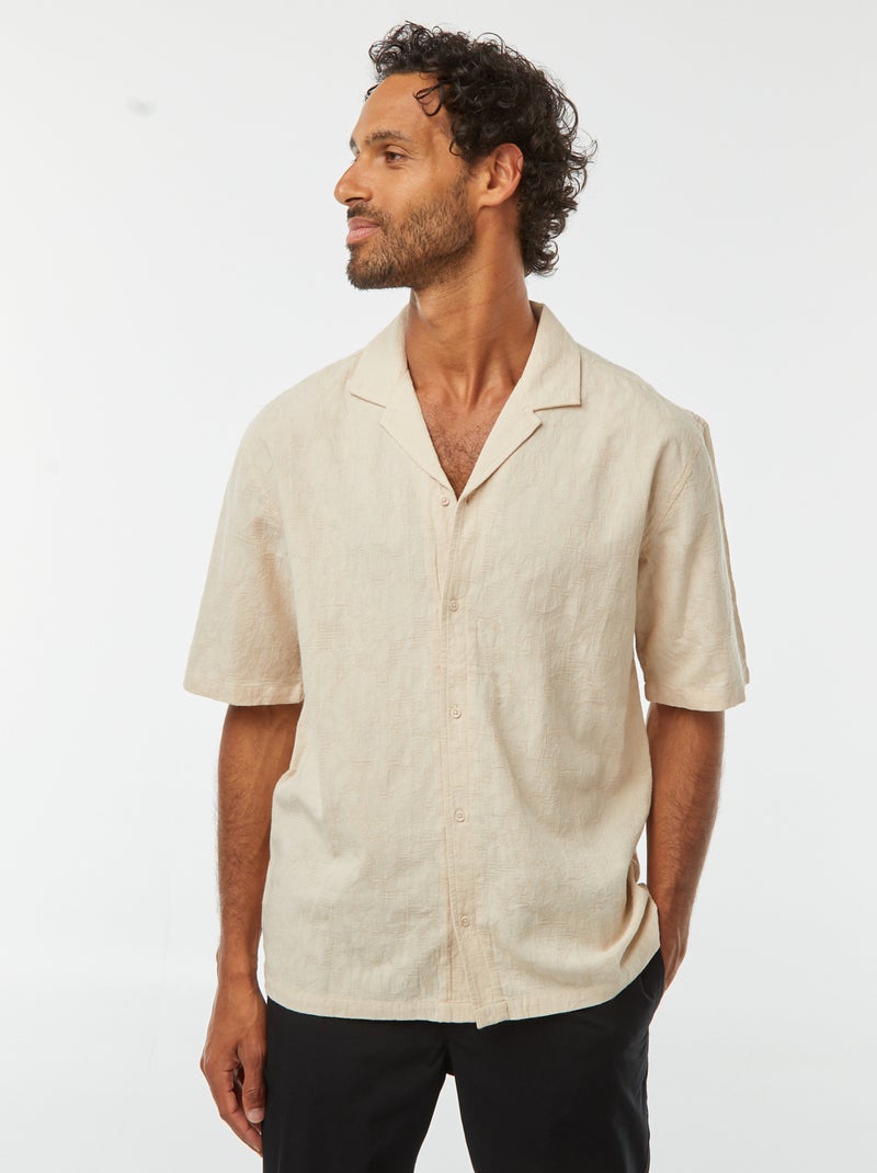 Camisa de manga curta com bordados Bege - Kiabi