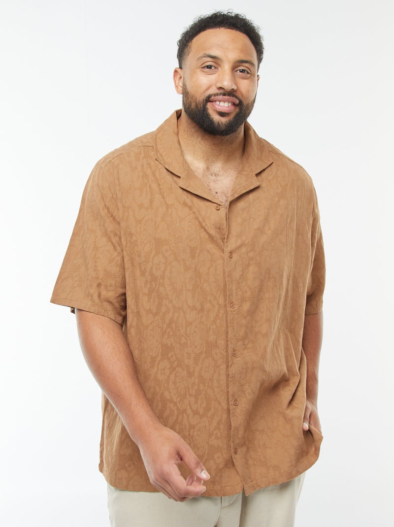 Camisa de manga curta com bordados Bege - Kiabi