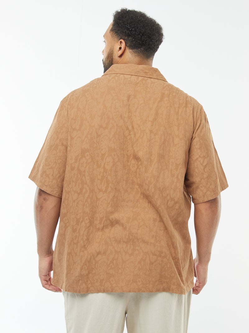 Camisa de manga curta com bordados Bege - Kiabi