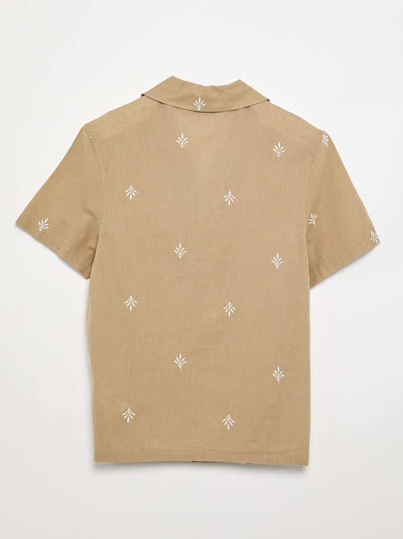 Camisa de manga curta com bordados Bege - Kiabi