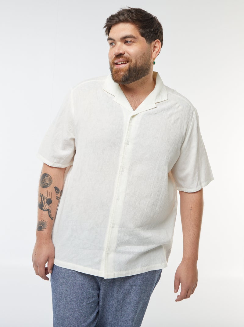 Camisa de manga curta com bordados Branco - Kiabi