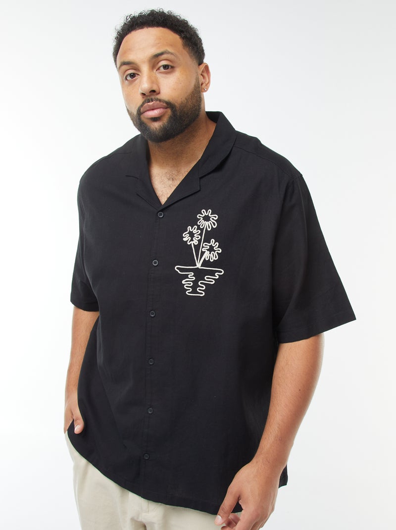 Camisa de manga curta com bordados de fantasia à frente Preto - Kiabi