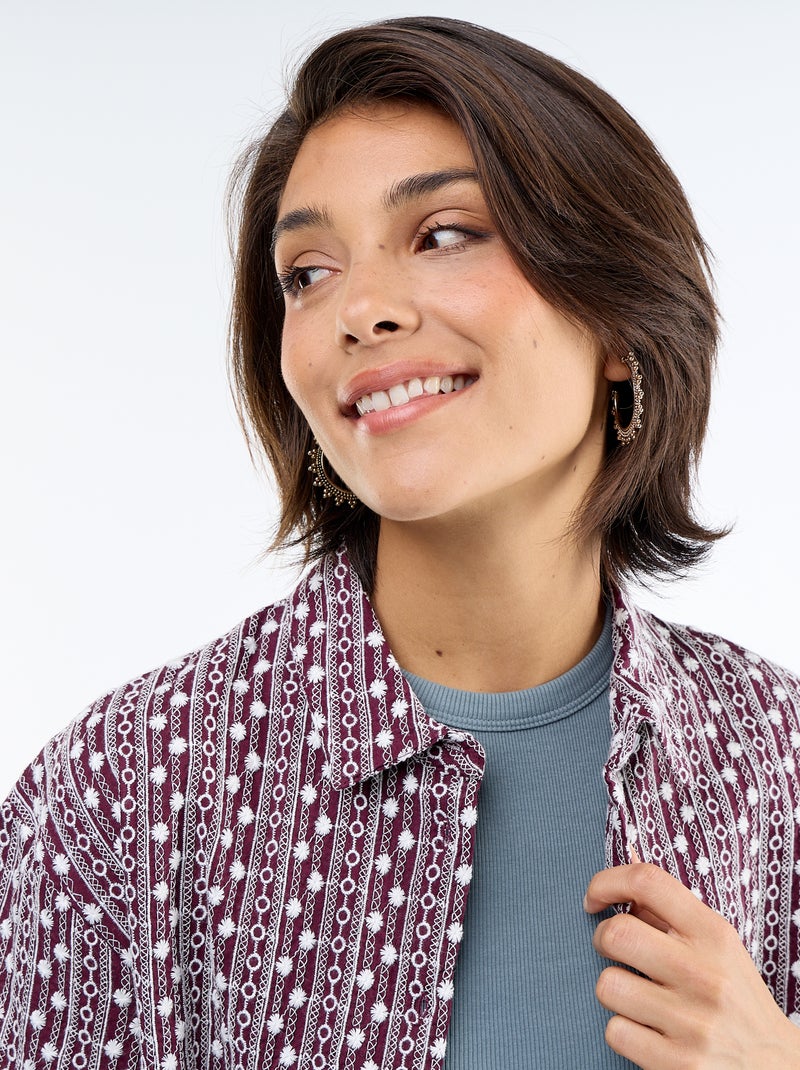 Camisa de manga curta com bordados Rosa - Kiabi
