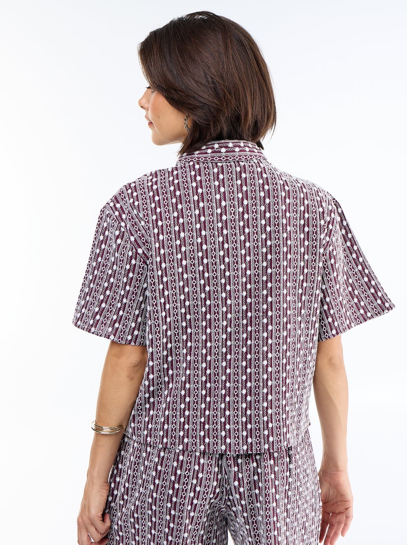 Camisa de manga curta com bordados Rosa - Kiabi