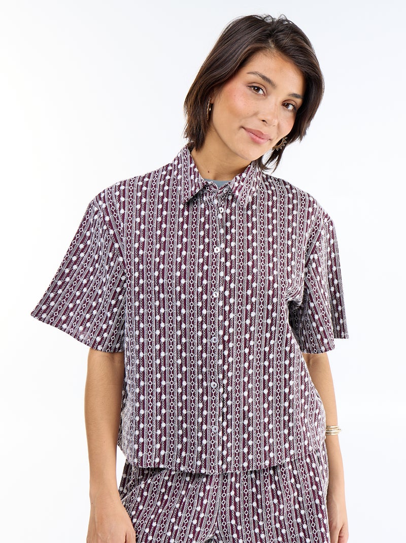 Camisa de manga curta com bordados Rosa - Kiabi