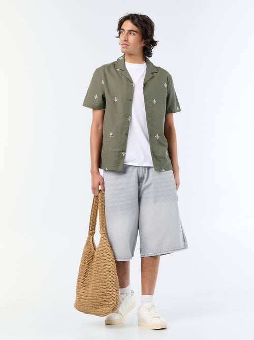 Camisa de manga curta com bordados - Kiabi Camisa de manga curta com bordados - Kiabi