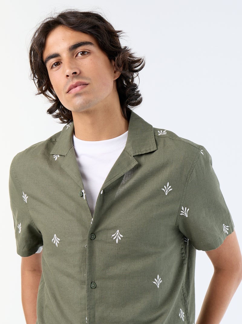 Camisa de manga curta com bordados Verde - Kiabi