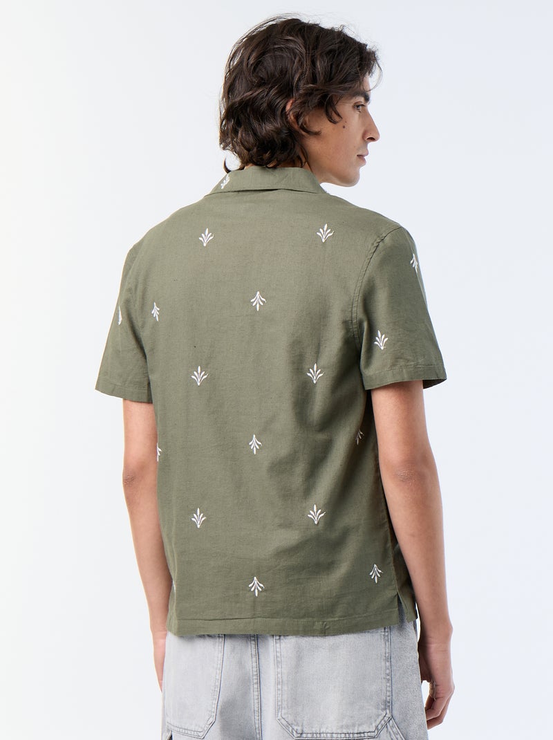 Camisa de manga curta com bordados Verde - Kiabi
